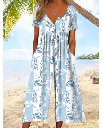 Casual Jersey Leaf Buckle Jumpsuit