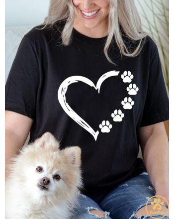 Women's Paw Print Heart Crew Neck T-Shirt