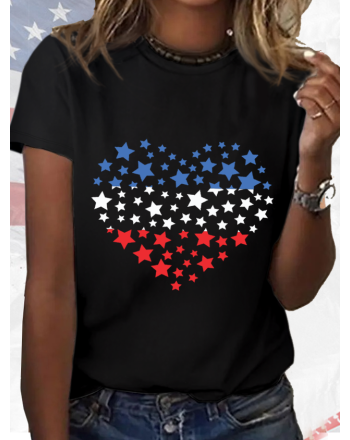 Women's Cotton Loose Heart 4th of July T-Shirt