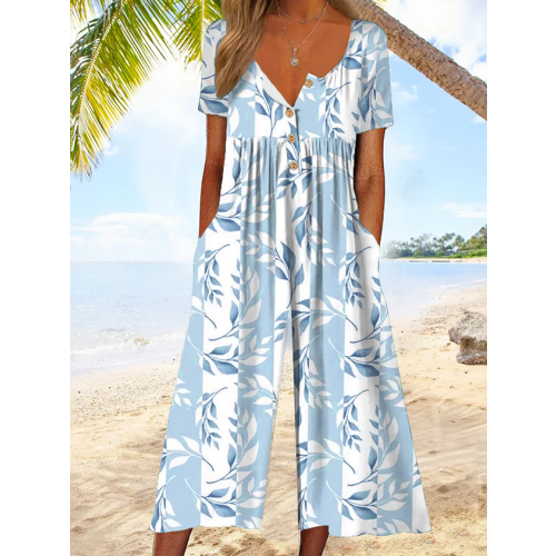 Casual Jersey Leaf Buckle Jumpsuit