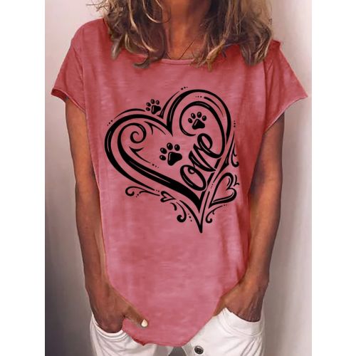 Women's Love Heart Paw Print Casual T-Shirt