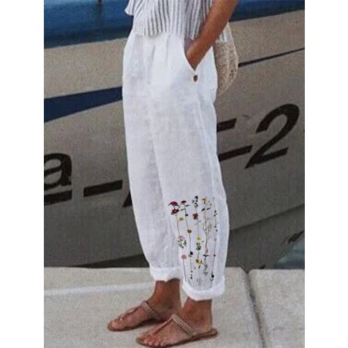 Linen Floral Casual Pants