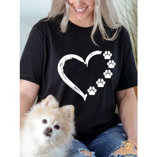 Women's Paw Print Heart Crew Neck T-Shirt