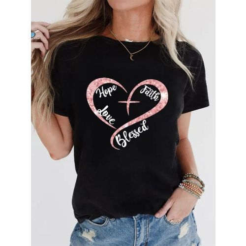 Loose Crew Neck Heart/Cordate Regular Sleeve Casual T-Shirt