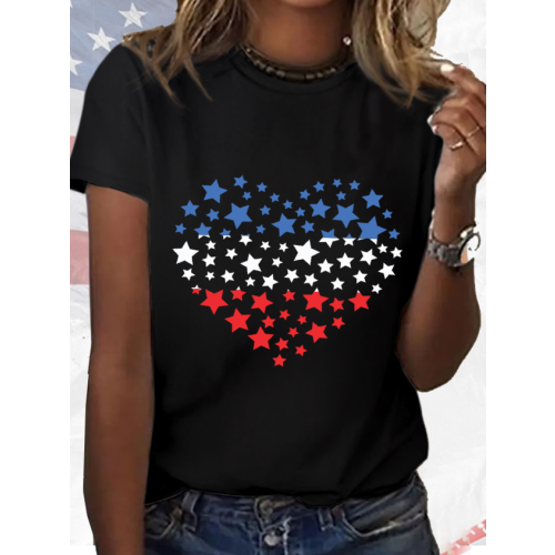 Women's Cotton Loose Heart 4th of July T-Shirt